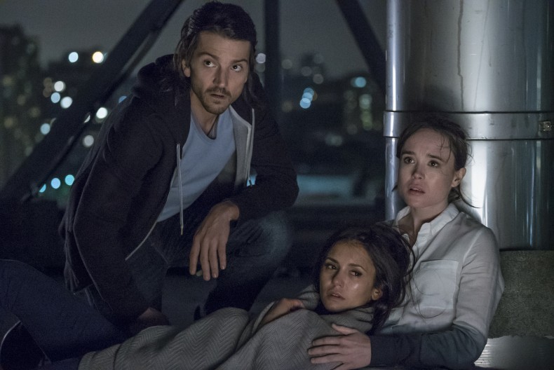 Ray (Diego Luna), Courtney (Ellen Page) and Marlo (Nina Dobrev) after Marlo's flatline in Columbia Pictures' FLATLINERS.