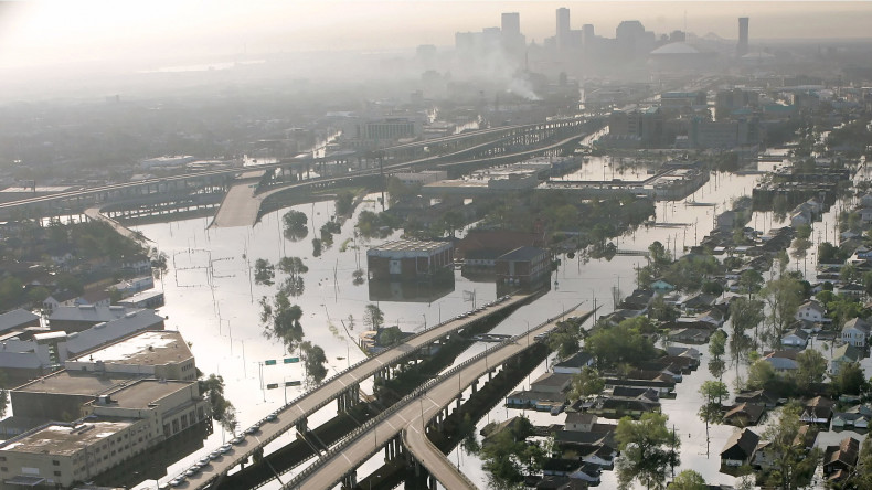 Floodwaters from Hurricane Katrina fill the streets near downtown New Orleans on Aug. 30, 2005.